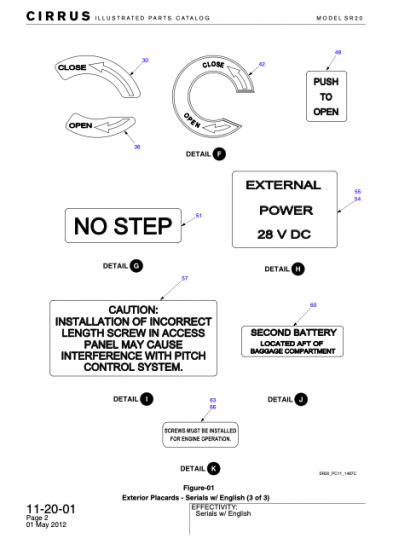 Cirrus SR20 IPC Parts Manual Download