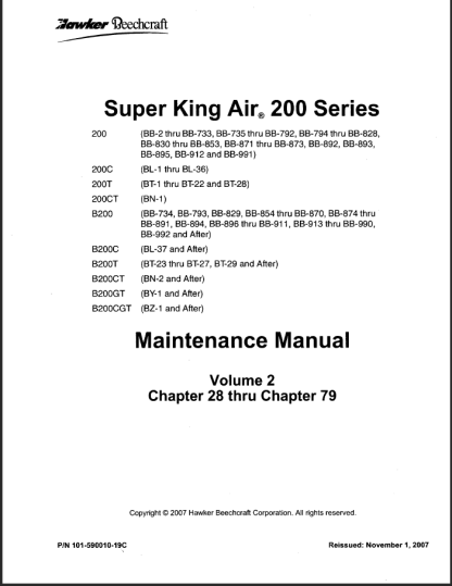 Super King Air 200 Series Aircraft Maintenance Manual