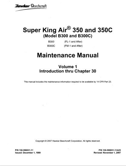 Super King Air 350 & 350C Maintenance Manual AMM Download