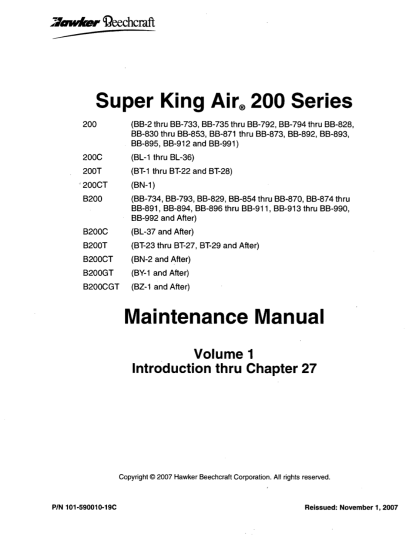 Super King Air 200 Series Aircraft Maintenance Manual (AMM) Download