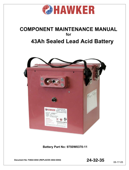 Hawker Battery 9750W0370-11 Component Maintenance Manual (CMM) Download