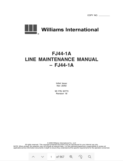 Williams FJ44-1A Line Maintenance Manual (MM) Download