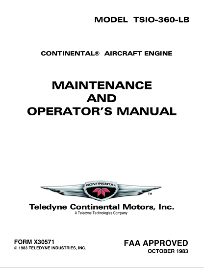 Continental TSIO-360-LB Maintenance and Operator's Manual Download