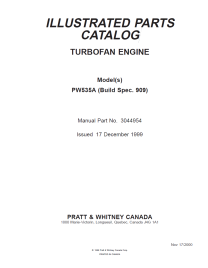 PRATT & WHITNEY 535A Engine IPC ILLUSTRATED PARTS CATALOG