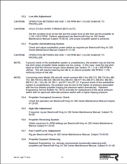 RAISBECK INSTALLATION AND RIGGING PROCEDURES King Air 200 Manual - Image 2